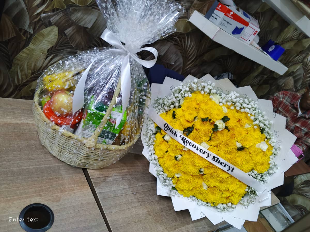 Get well soon fruit basket & Flower bouquet — gift hamper delivered in Nairobi by Floral Whispers Gifts